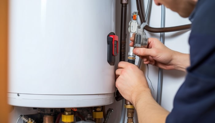 Technician Repairing Electric Water Heater